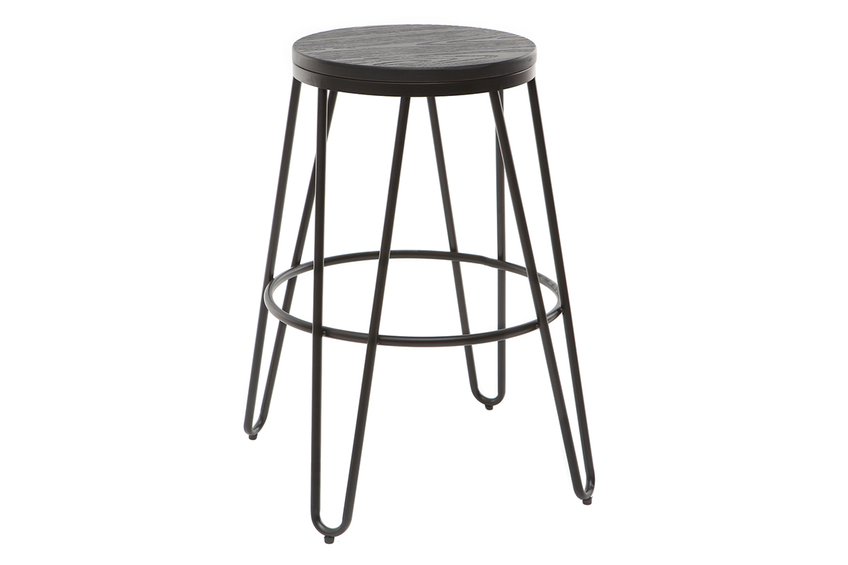 Tabourets de bar en mtal noir et en bois noir H65 cm (lot de 2) IGLA