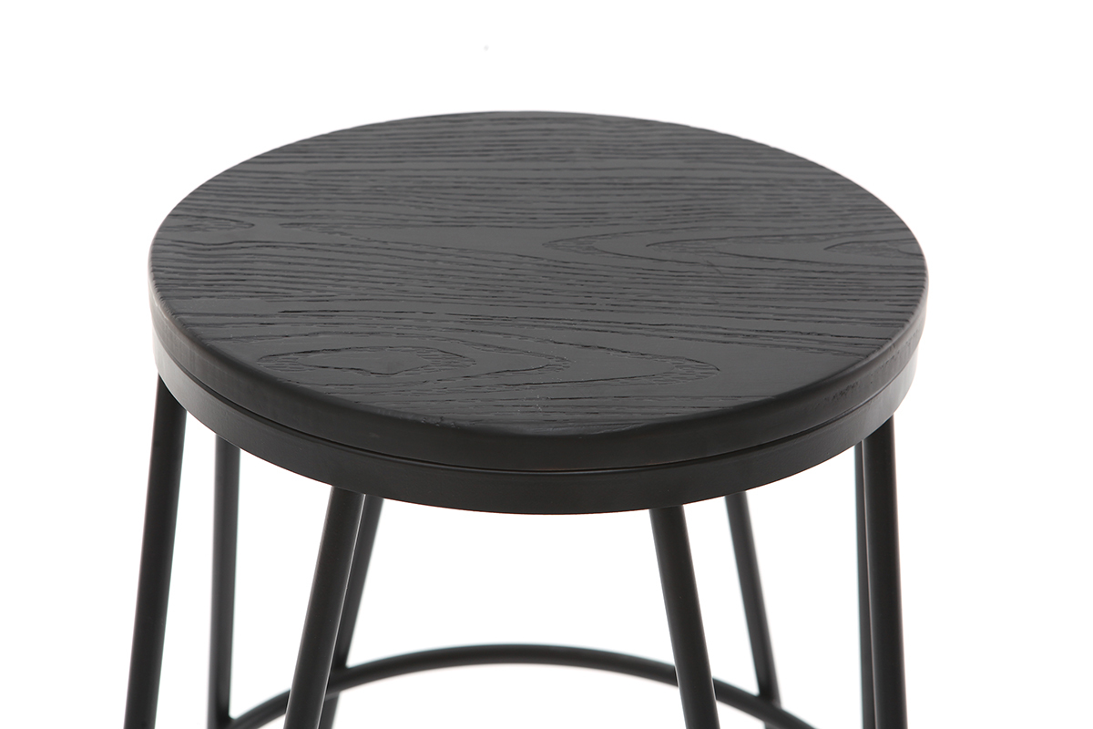 Tabourets de bar en mtal noir et en bois noir H65 cm (lot de 2) IGLA