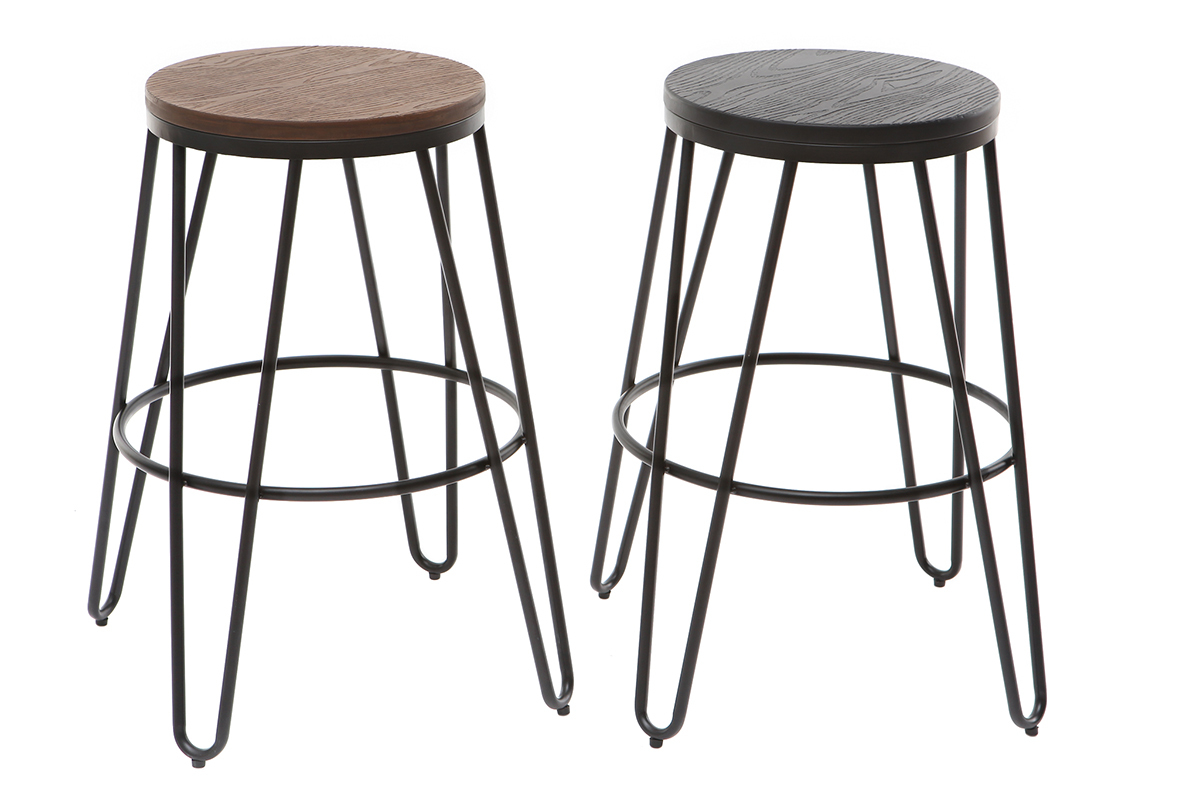 Tabourets de bar en mtal noir et en bois noir H65 cm (lot de 2) IGLA