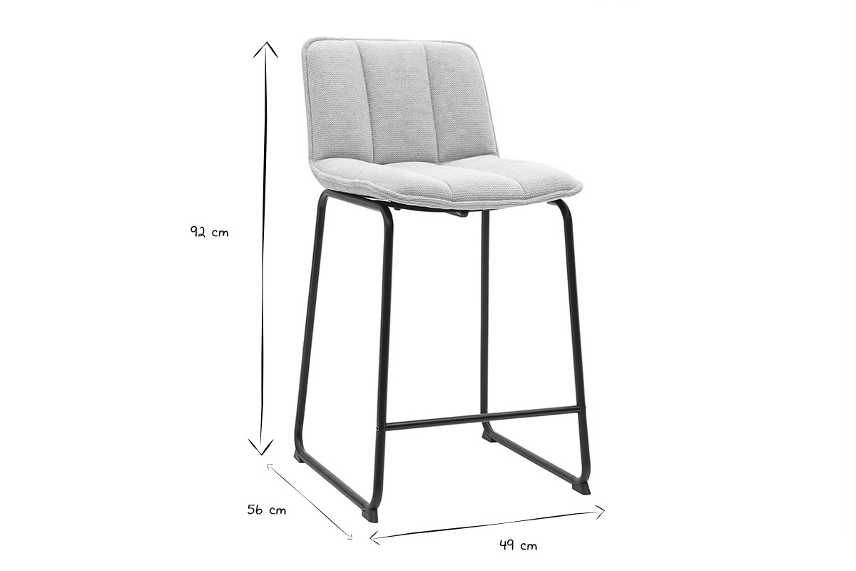 Tabourets de bar en tissu chenille beige et m�tal noir H65.6 cm (lot de 2) VISTO