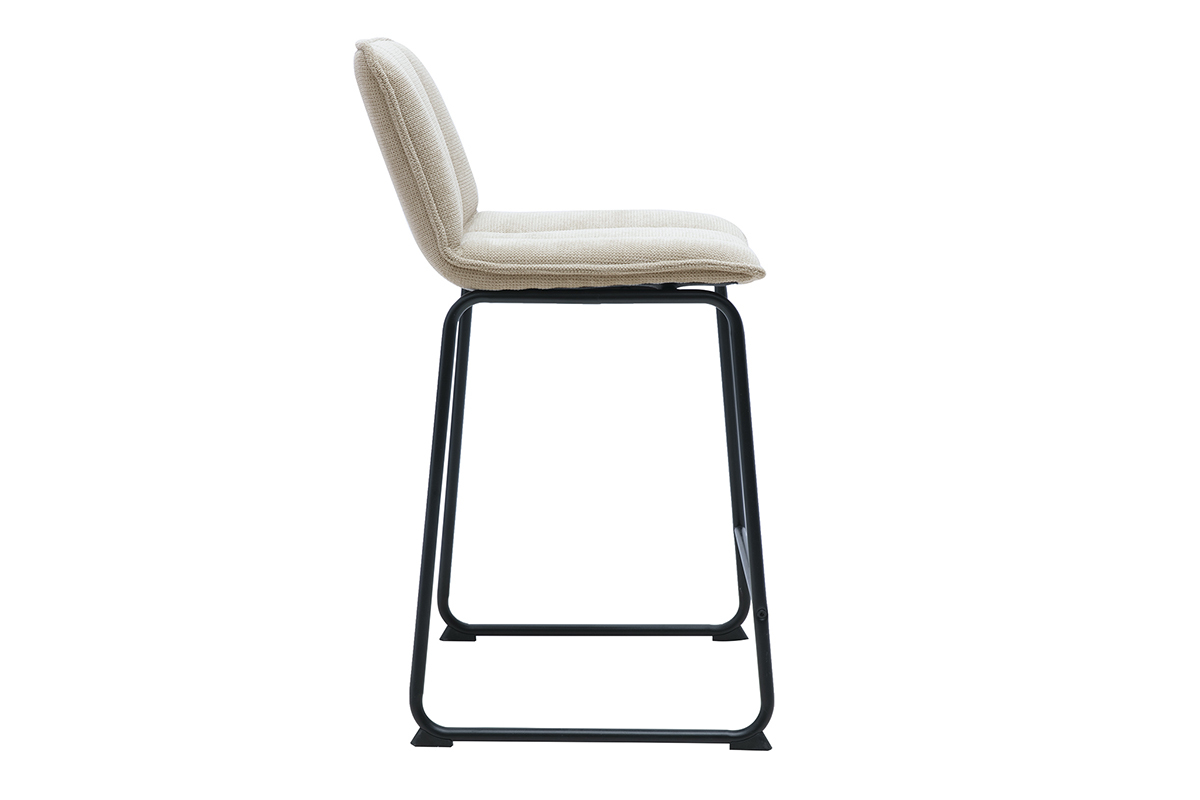 Tabourets de bar en tissu chenille beige et m�tal noir H65.6 cm (lot de 2) VISTO