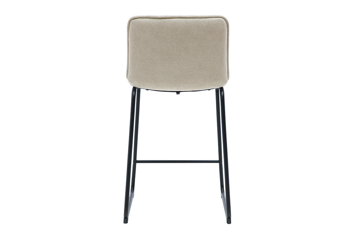 Tabourets de bar en tissu chenille beige et m�tal noir H65.6 cm (lot de 2) VISTO