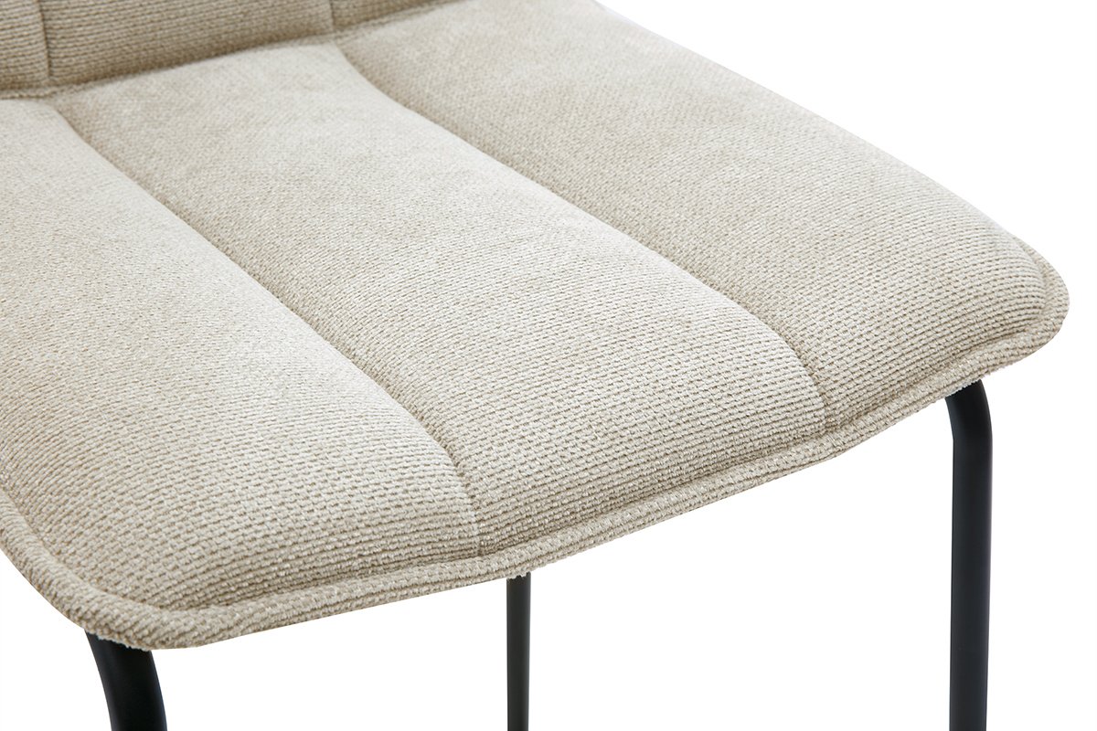 Tabourets de bar en tissu chenille beige et m�tal noir H65.6 cm (lot de 2) VISTO