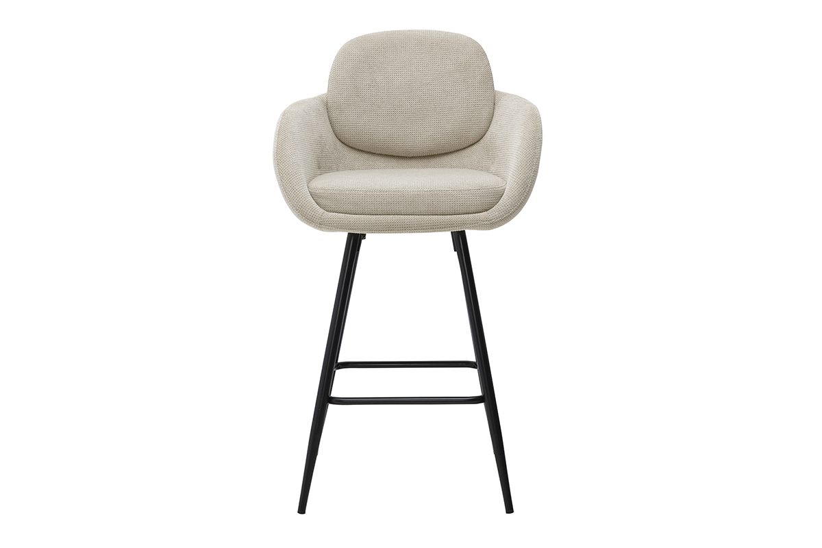 Tabourets de bar en tissu chenille beige et m�tal noir H68.5 cm (lot de 2) SLAKE