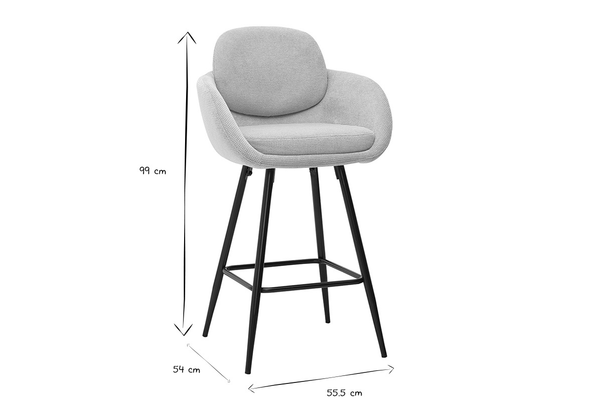 Tabourets de bar en tissu chenille beige et m�tal noir H68.5 cm (lot de 2) SLAKE