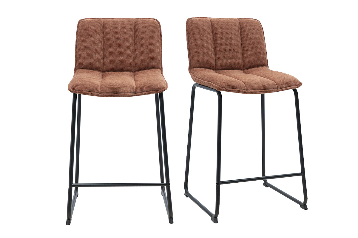 Tabourets de bar en tissu chenille terre br�l�e et m�tal noir H65.6 cm (lot de 2) VISTO