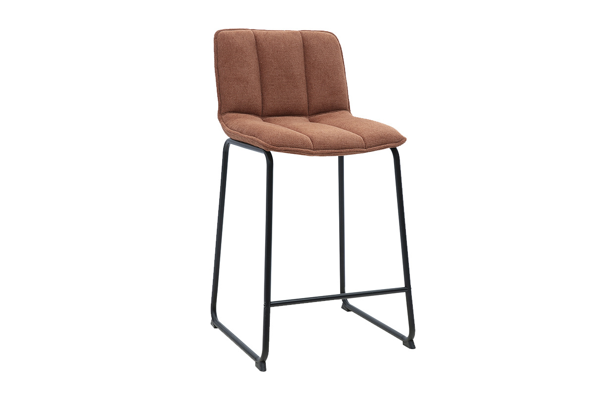 Tabourets de bar en tissu chenille terre br�l�e et m�tal noir H65.6 cm (lot de 2) VISTO
