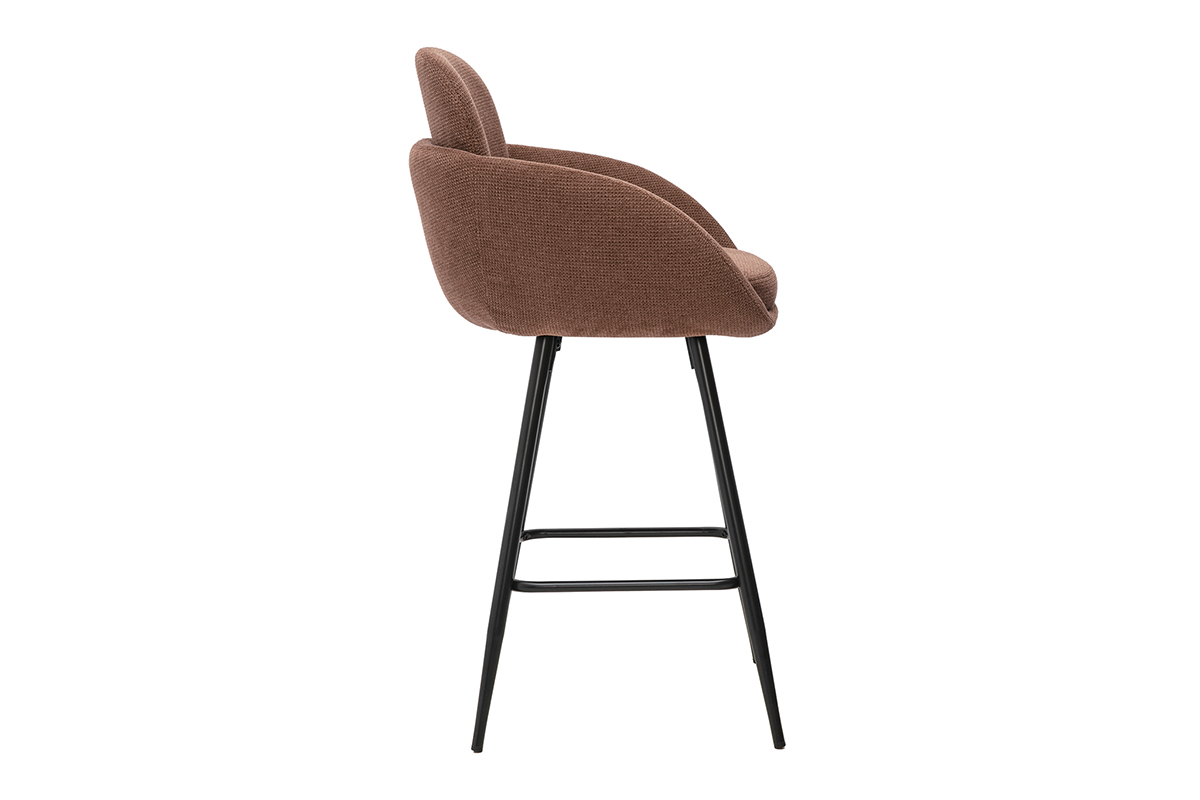 Tabourets de bar en tissu chenille terre br�l�e et m�tal noir H68.5 cm (lot de 2) SLAKE