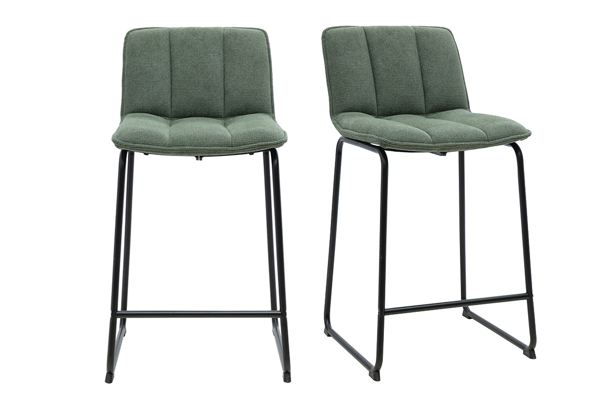 Tabourets de bar en tissu chenille vert kaki et m�tal noir H65.6 cm (lot de 2) VISTO