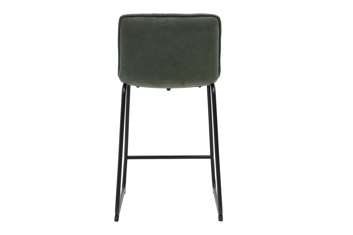 Tabourets de bar en tissu chenille vert kaki et m�tal noir H65.6 cm (lot de 2) VISTO