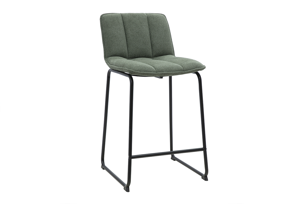 Tabourets de bar en tissu chenille vert kaki et m�tal noir H65.6 cm (lot de 2) VISTO