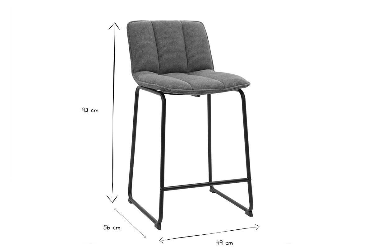 Tabourets de bar en tissu chenille vert kaki et m�tal noir H65.6 cm (lot de 2) VISTO