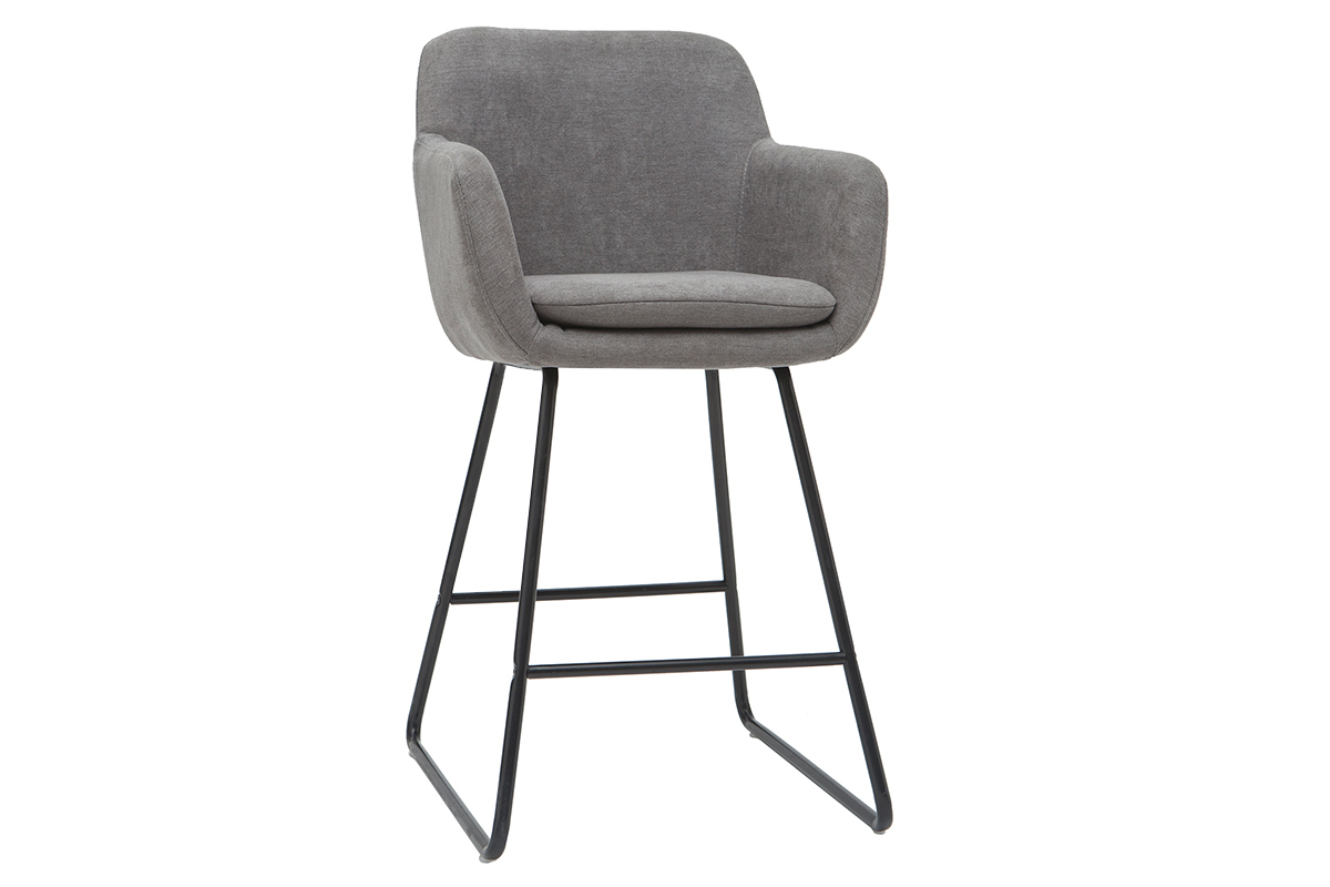 Tabourets de bar en tissu effet velours gris H65 cm (lot de 2) AMIKA
