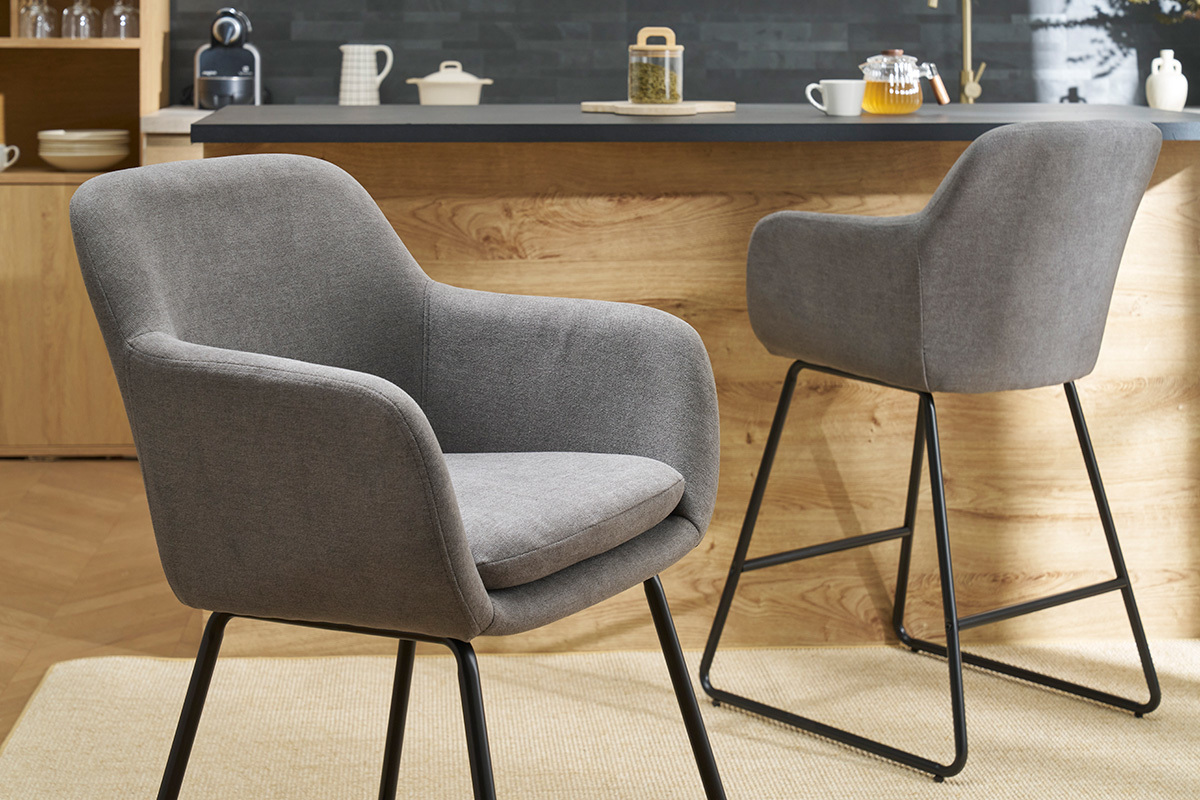 Tabourets de bar en tissu effet velours gris H65 cm (lot de 2) AMIKA