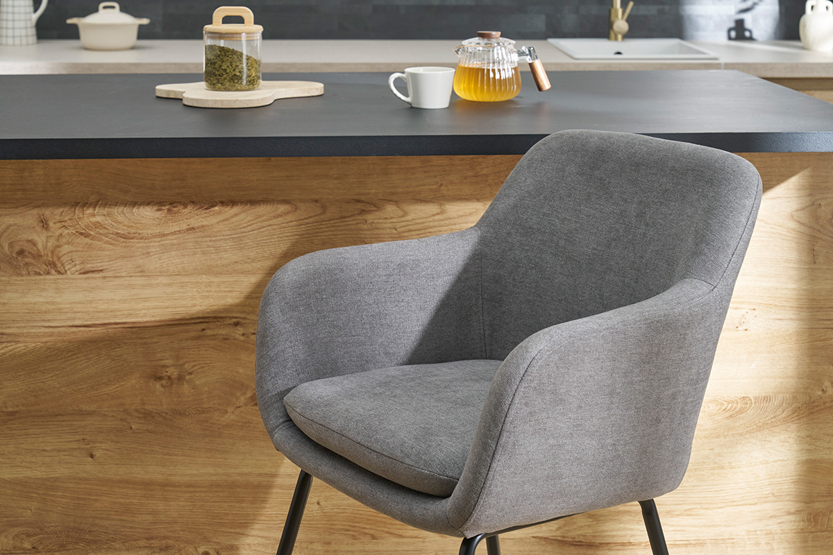 Tabourets de bar en tissu effet velours gris H65 cm (lot de 2) AMIKA