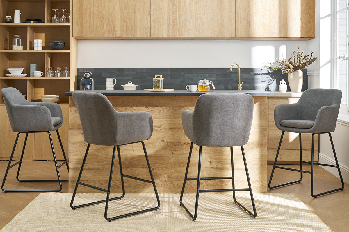 Tabourets de bar en tissu effet velours gris H65 cm (lot de 2) AMIKA