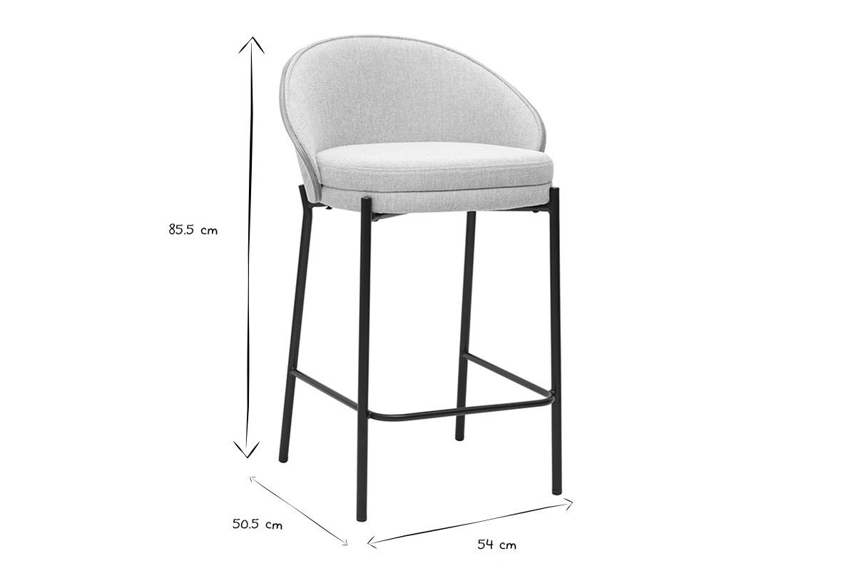 Tabourets de bar en tissu effet velours textur� beige, bois fonc� et m�tal H65 cm (lot de 2) TUCSON