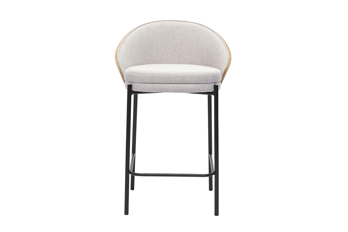 Tabourets de bar en tissu effet velours textur� beige, bois fonc� et m�tal H65 cm (lot de 2) TUCSON