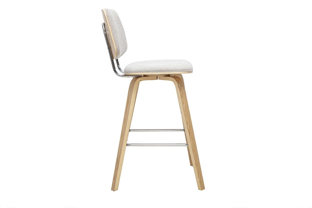Tabourets de bar en tissu effet velours textur� beige et bois clair H66 cm (lot de 2) SEGUR