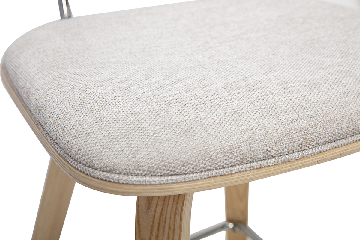 Tabourets de bar en tissu effet velours textur� beige et bois clair H66 cm (lot de 2) SEGUR