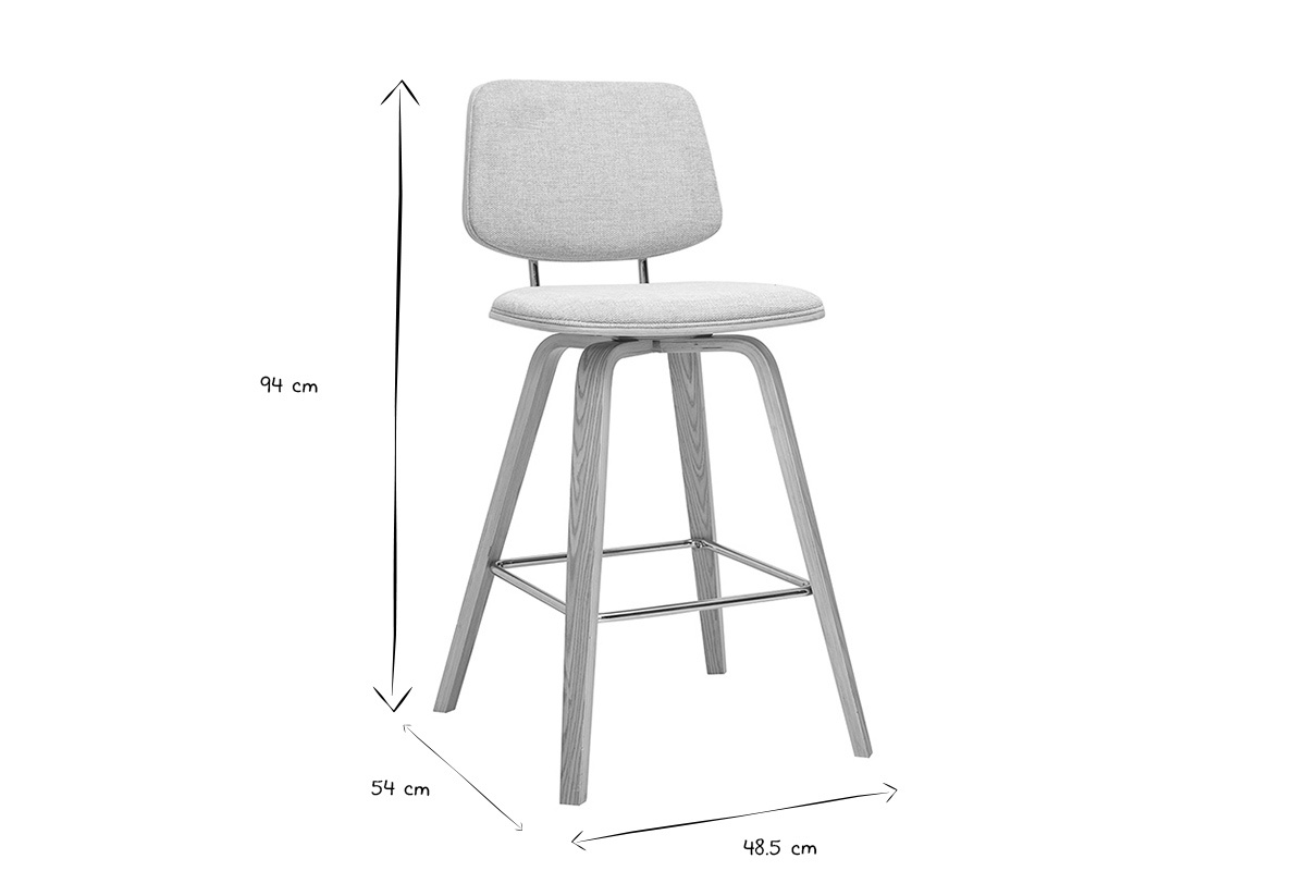 Tabourets de bar en tissu effet velours textur� beige et bois clair H66 cm (lot de 2) SEGUR