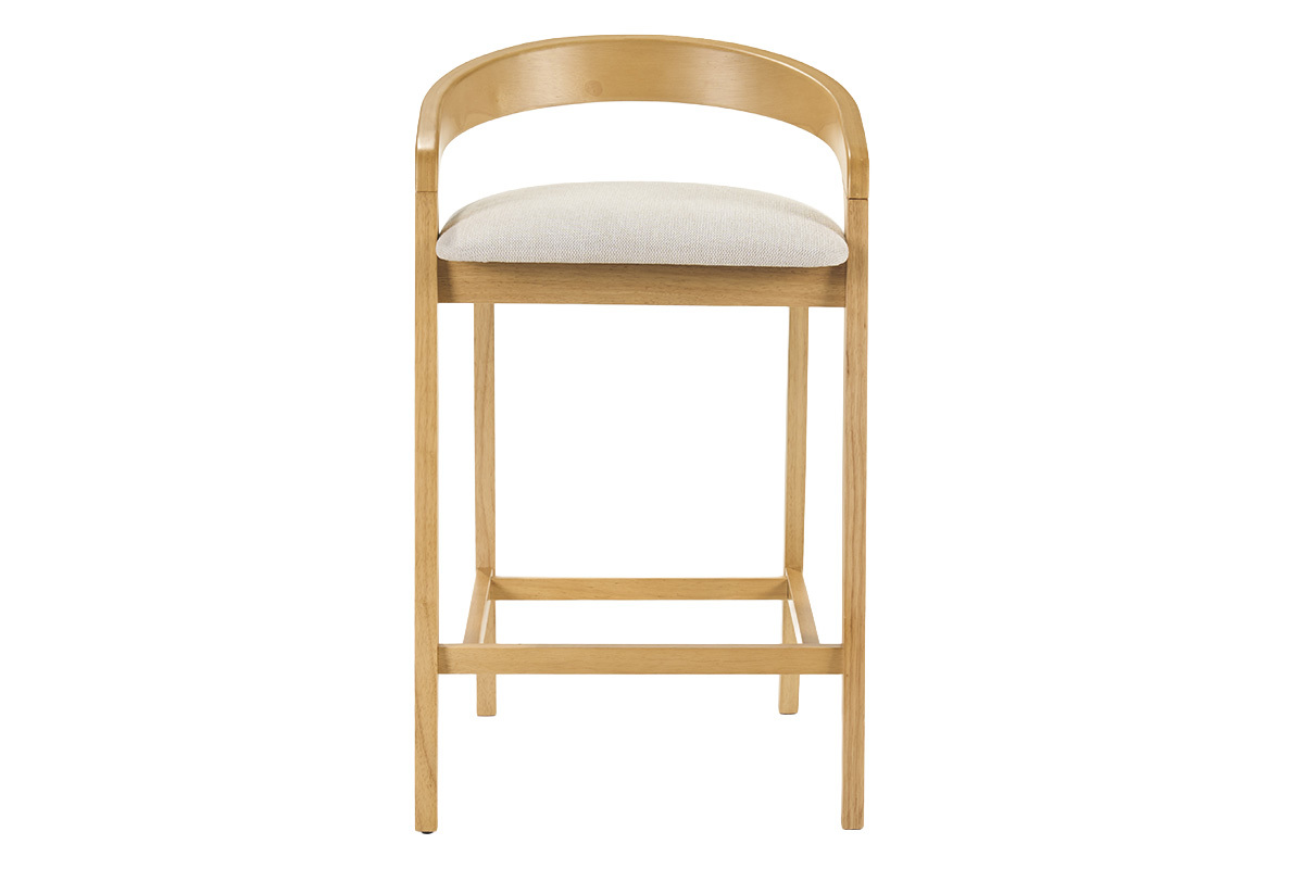Tabourets de bar en tissu effet velours textur� beige et bois clair H68 cm (lot de 2) PULSO