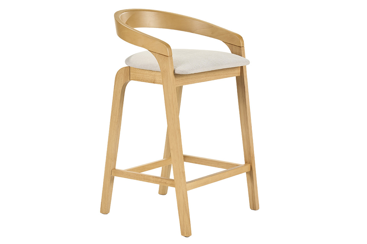 Tabourets de bar en tissu effet velours textur� beige et bois clair H68 cm (lot de 2) PULSO