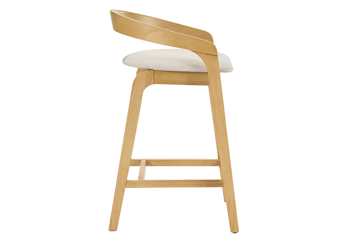 Tabourets de bar en tissu effet velours textur� beige et bois clair H68 cm (lot de 2) PULSO