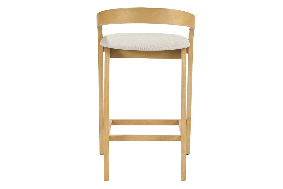 Tabourets de bar en tissu effet velours textur� beige et bois clair H68 cm (lot de 2) PULSO