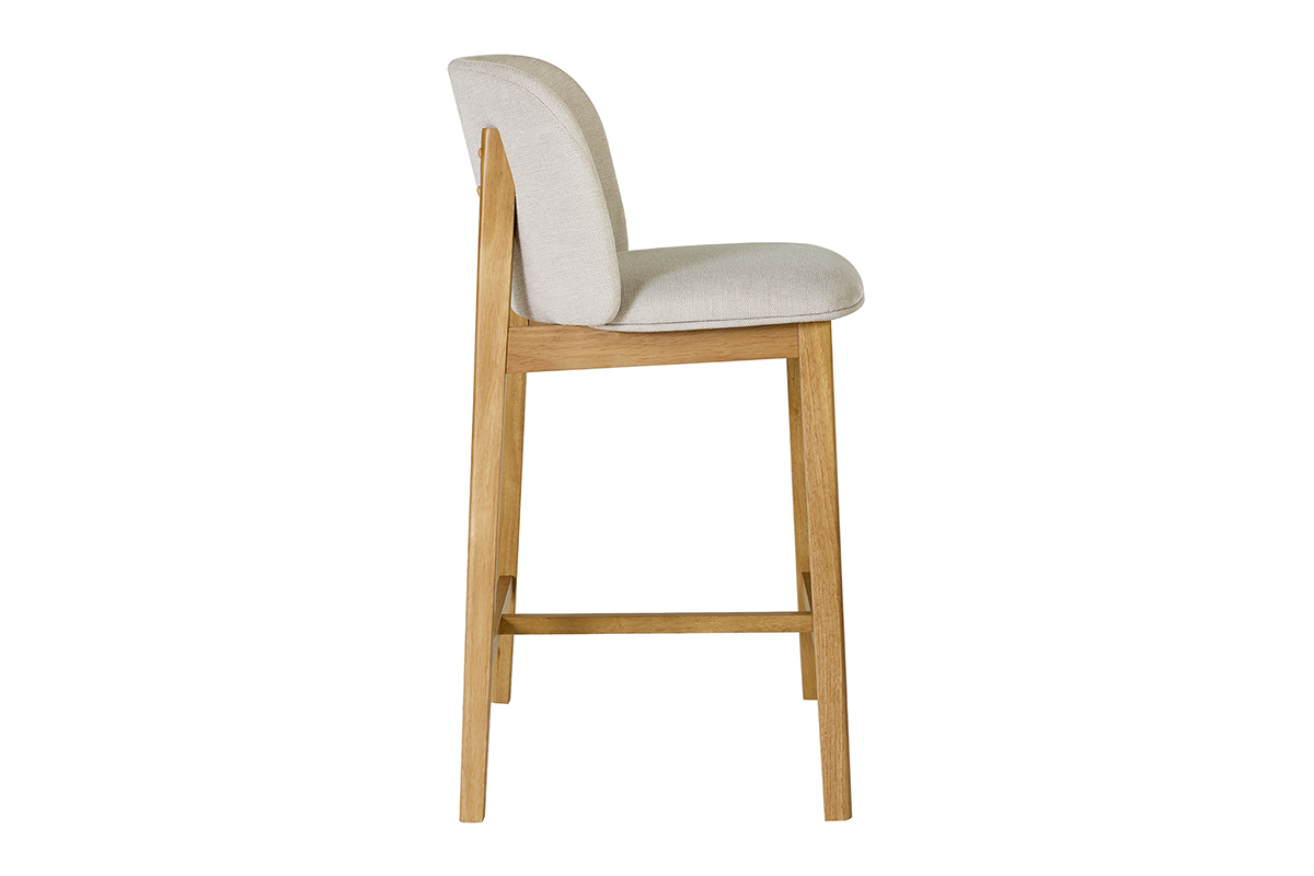 Tabourets de bar en tissu effet velours textur� beige et bois clair H69 cm (lot de 2) TIEGA