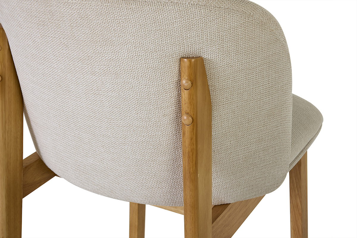 Tabourets de bar en tissu effet velours textur� beige et bois clair H69 cm (lot de 2) TIEGA