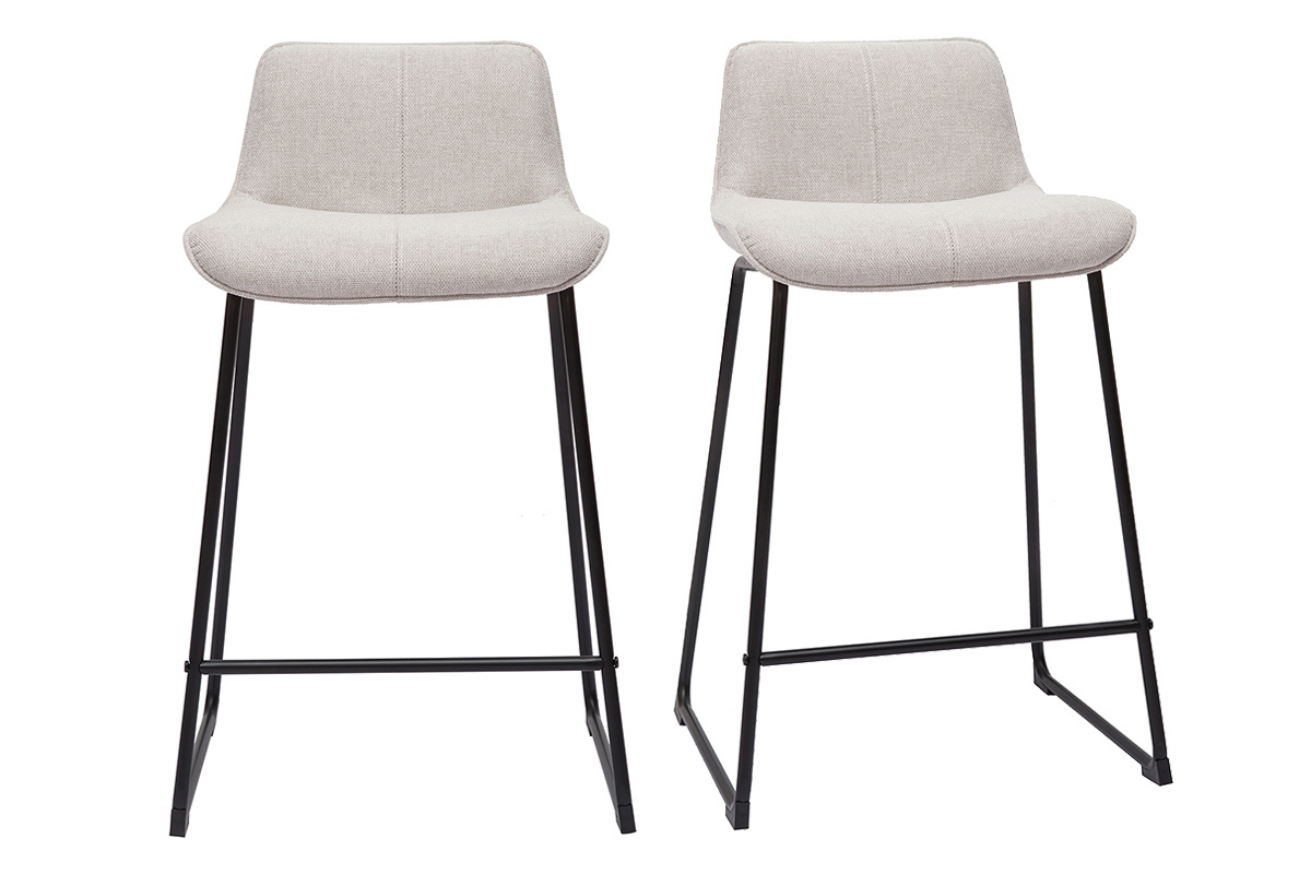 Tabourets de bar en tissu effet velours textur beige et mtal H65 cm (lot de 2) BOOST