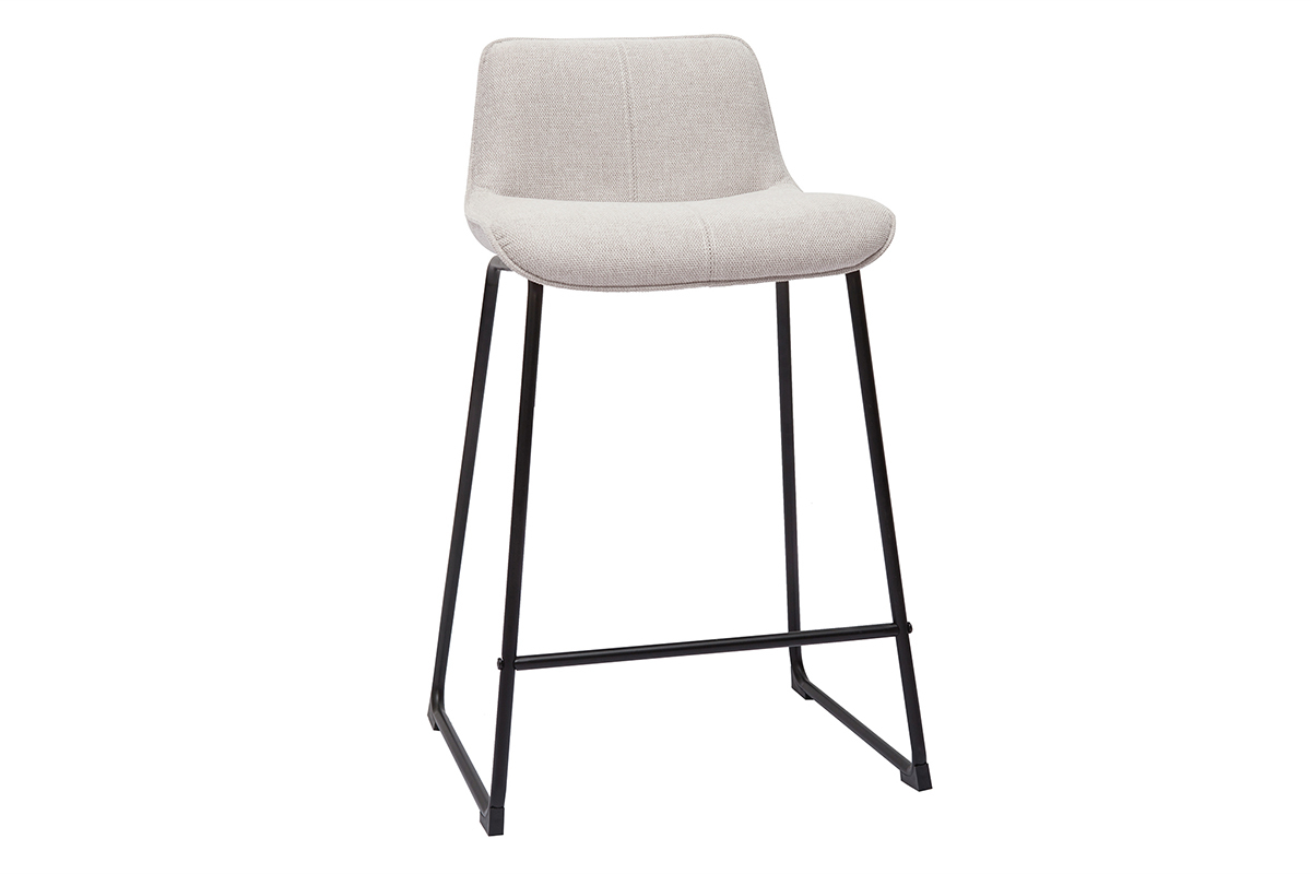 Tabourets de bar en tissu effet velours textur beige et mtal H65 cm (lot de 2) BOOST
