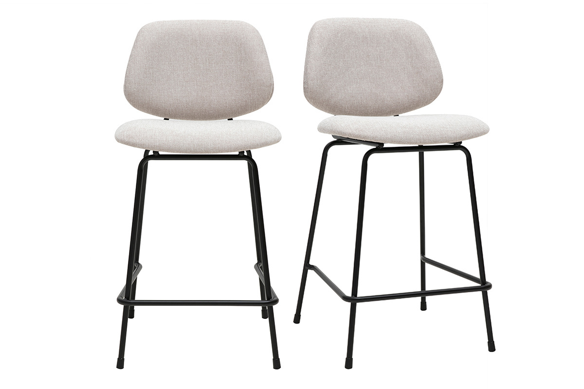 Tabourets de bar en tissu effet velours textur beige et mtal H66.5 cm BARNET (lot de 2)