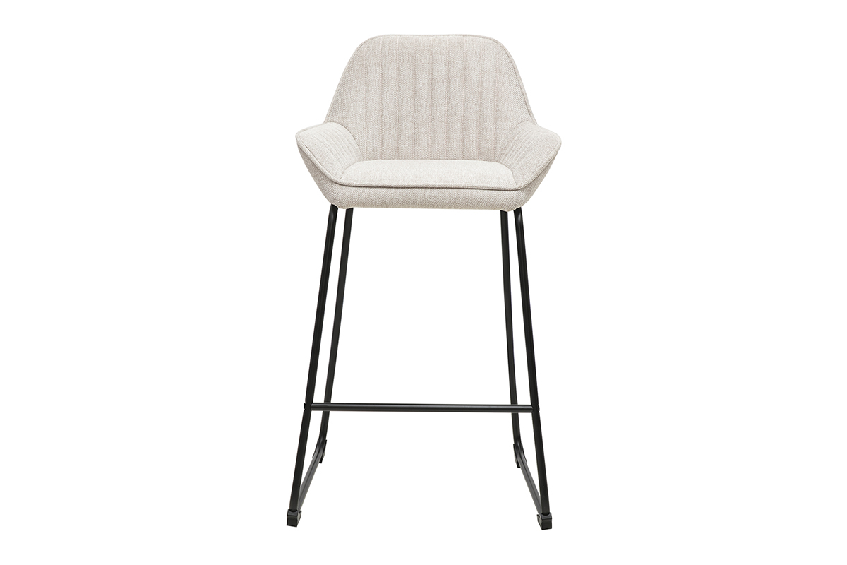 Tabourets de bar en tissu effet velours textur� beige et m�tal noir H68 cm (lot de 2) RONNIE