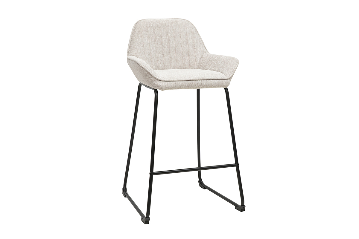 Tabourets de bar en tissu effet velours textur� beige et m�tal noir H68 cm (lot de 2) RONNIE