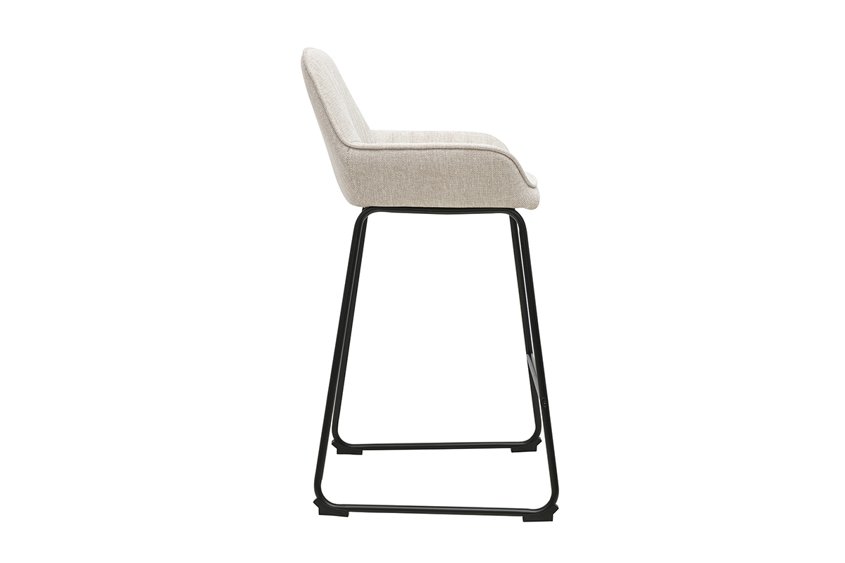 Tabourets de bar en tissu effet velours textur� beige et m�tal noir H68 cm (lot de 2) RONNIE