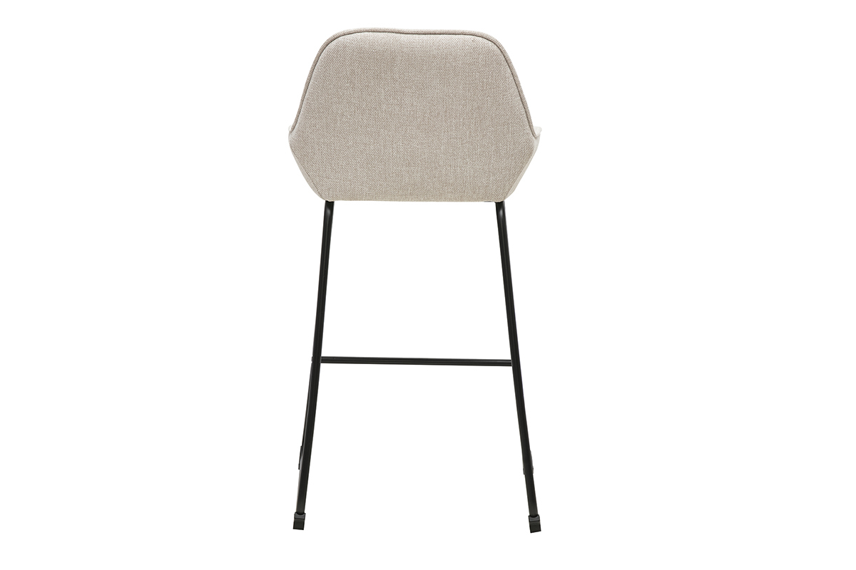 Tabourets de bar en tissu effet velours textur� beige et m�tal noir H68 cm (lot de 2) RONNIE