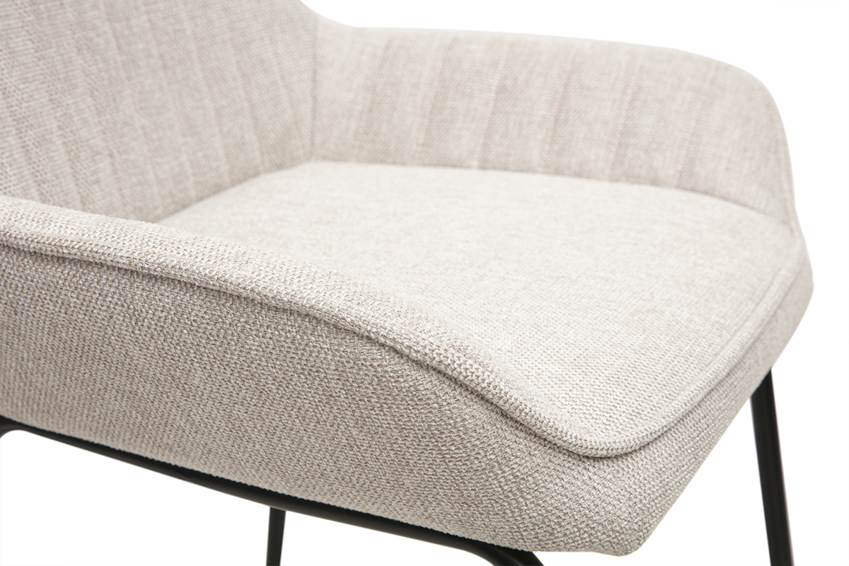 Tabourets de bar en tissu effet velours textur� beige et m�tal noir H68 cm (lot de 2) RONNIE