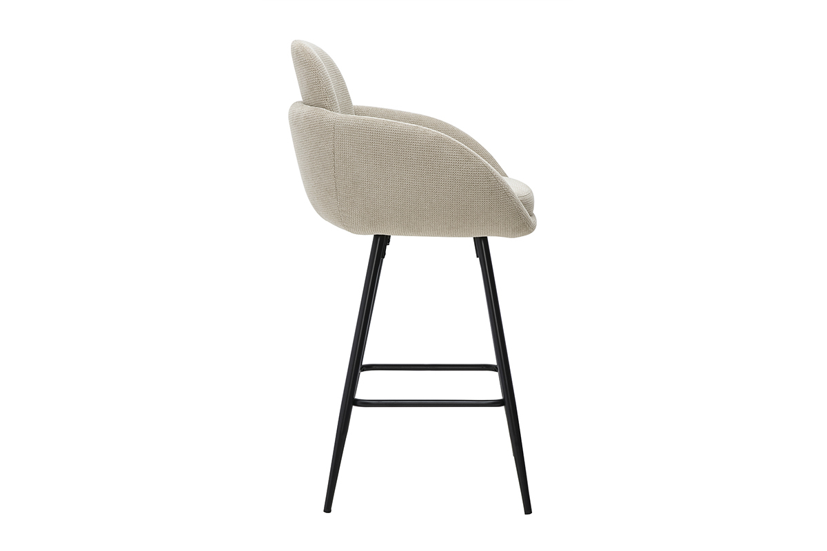 Tabourets de bar en tissu effet velours textur� beige et m�tal noir H68.5 cm (lot de 2) SLAKE