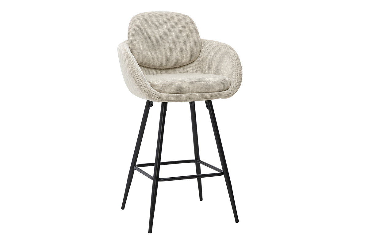 Tabourets de bar en tissu effet velours textur� beige et m�tal noir H68.5 cm (lot de 2) SLAKE