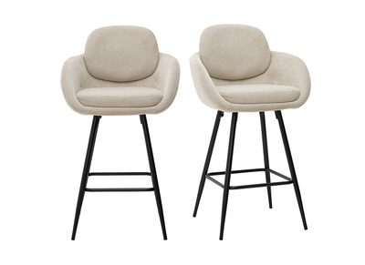 Tabourets de bar en tissu effet velours textur&eacute; beige et m&eacute;tal noir H68.5 cm (lot de 2) SLAKE