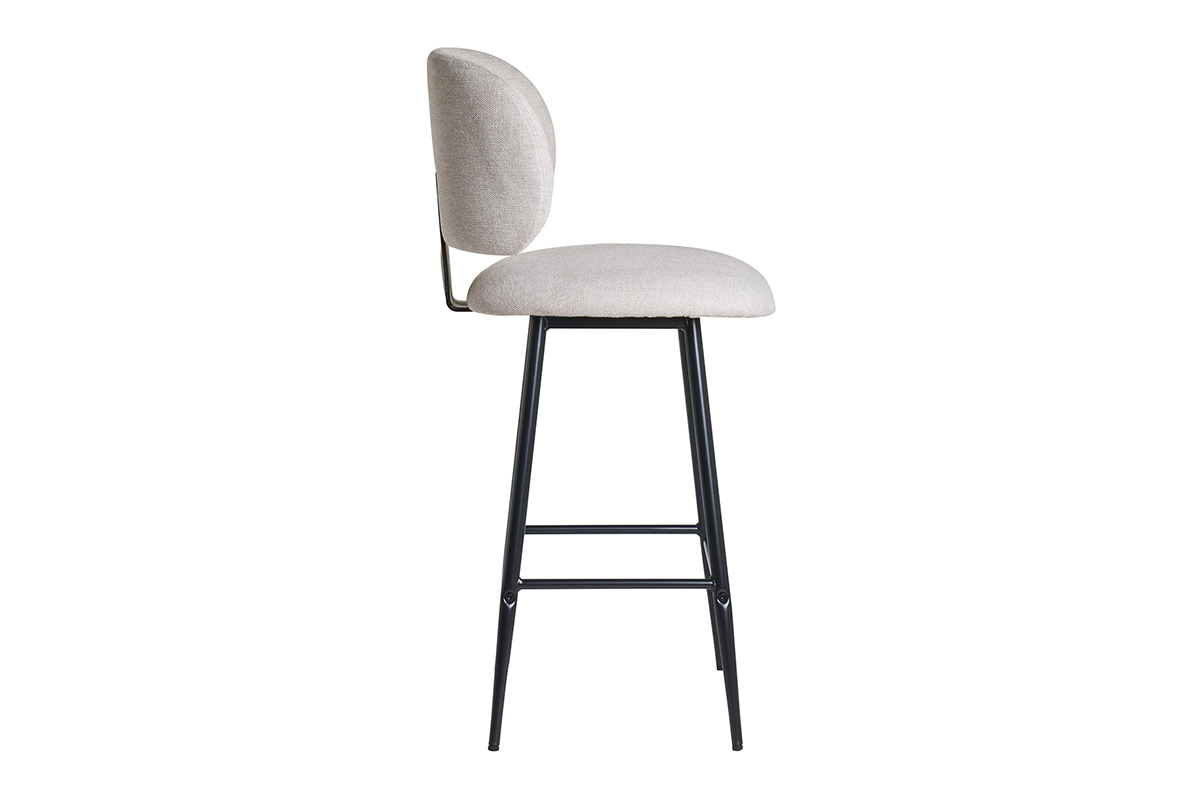 Tabourets de bar en tissu effet velours textur beige et mtal noir H70 cm (lot de 2) ATRIUM