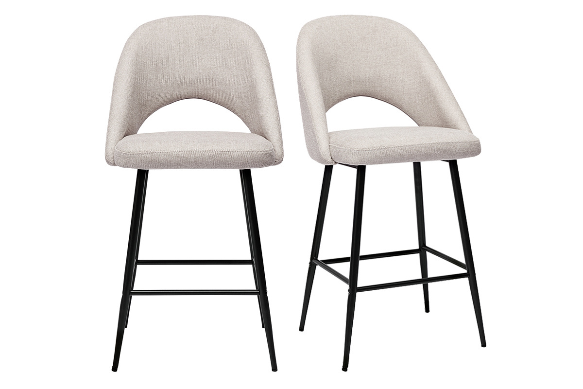 Tabourets de bar en tissu effet velours textur beige H65 cm (lot de 2) COSETTE