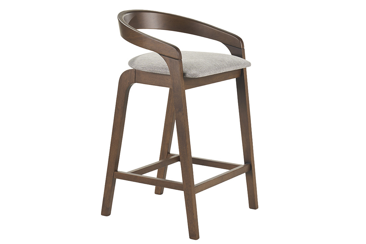 Tabourets de bar en tissu effet velours textur� gris et bois fonc� H68 cm (lot de 2) PULSO