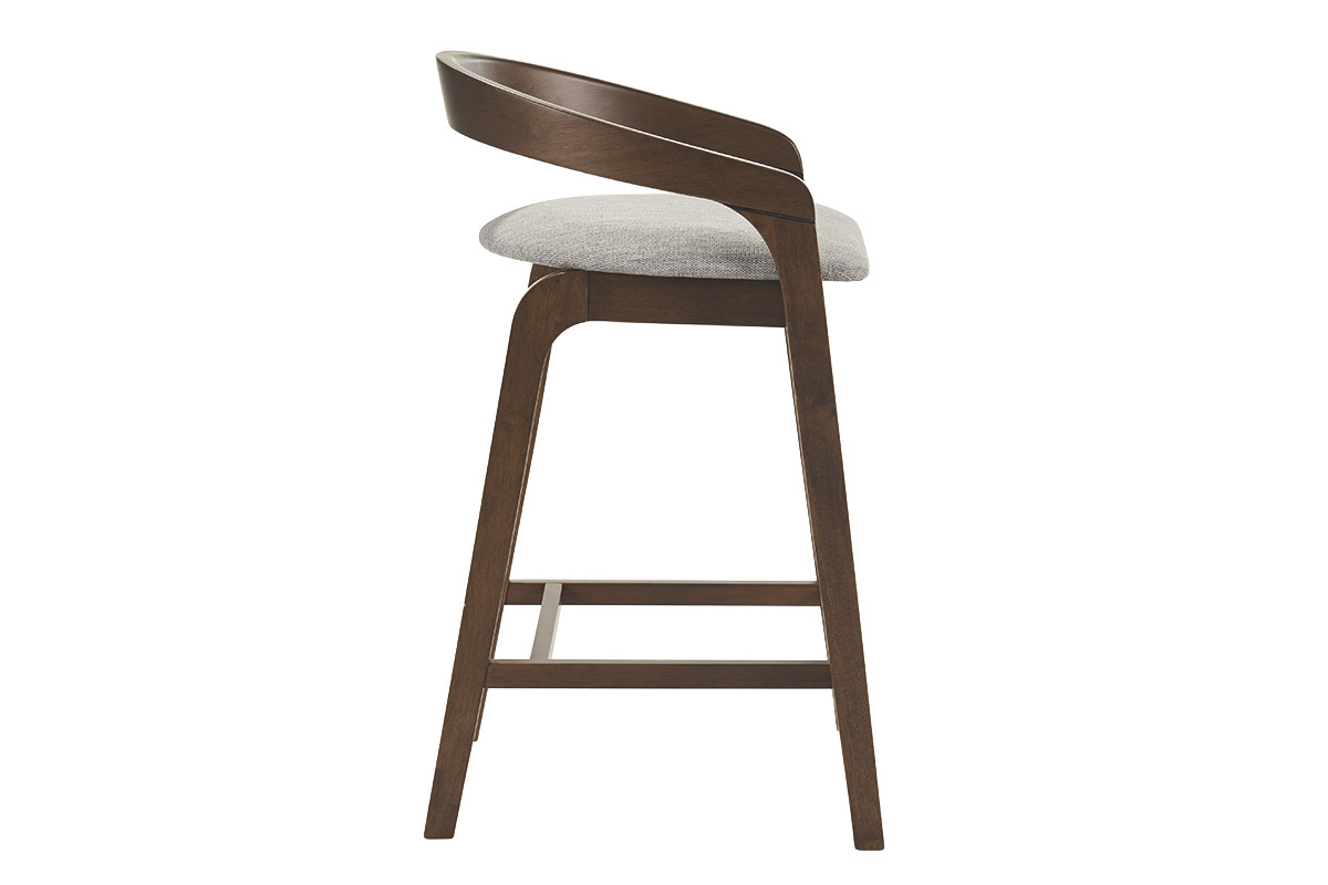 Tabourets de bar en tissu effet velours textur� gris et bois fonc� H68 cm (lot de 2) PULSO
