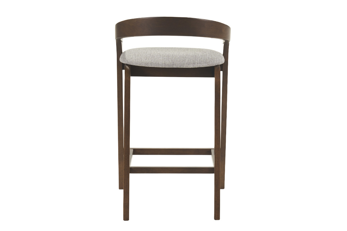 Tabourets de bar en tissu effet velours textur� gris et bois fonc� H68 cm (lot de 2) PULSO