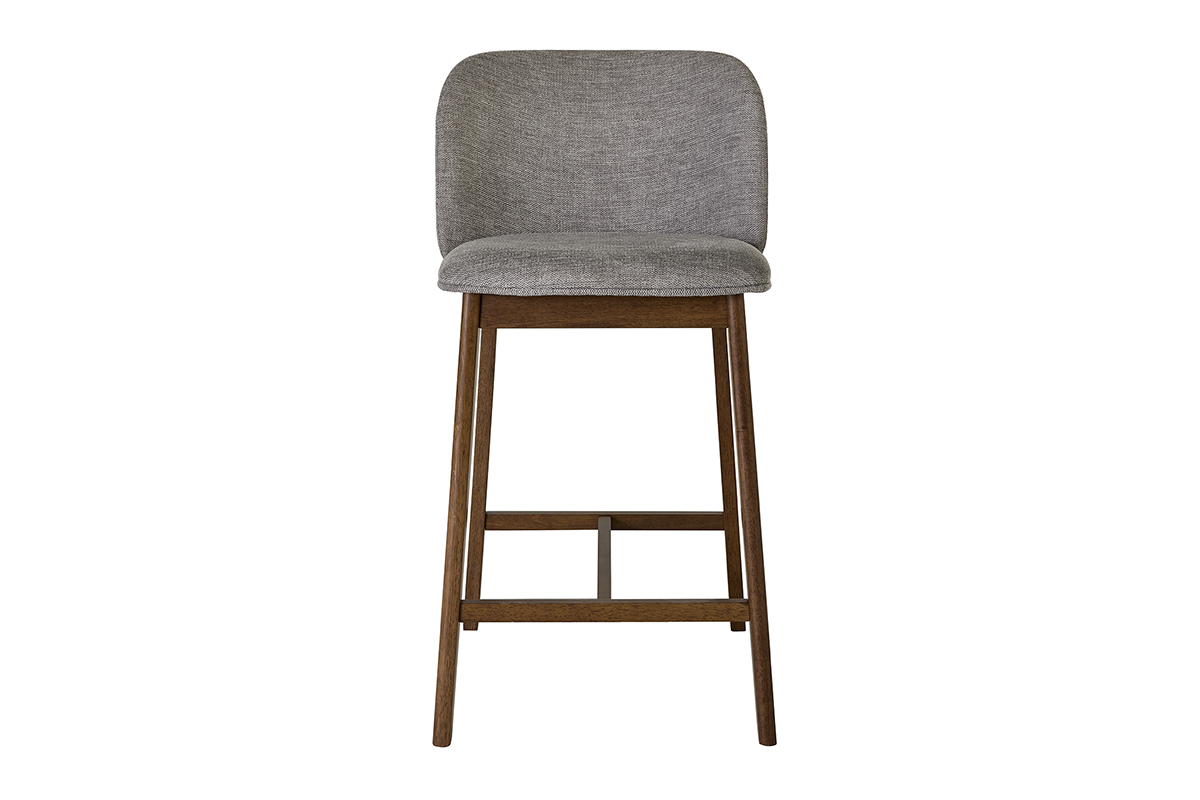 Tabourets de bar en tissu effet velours textur� gris et bois fonc� H69 cm (lot de 2) TIEGA