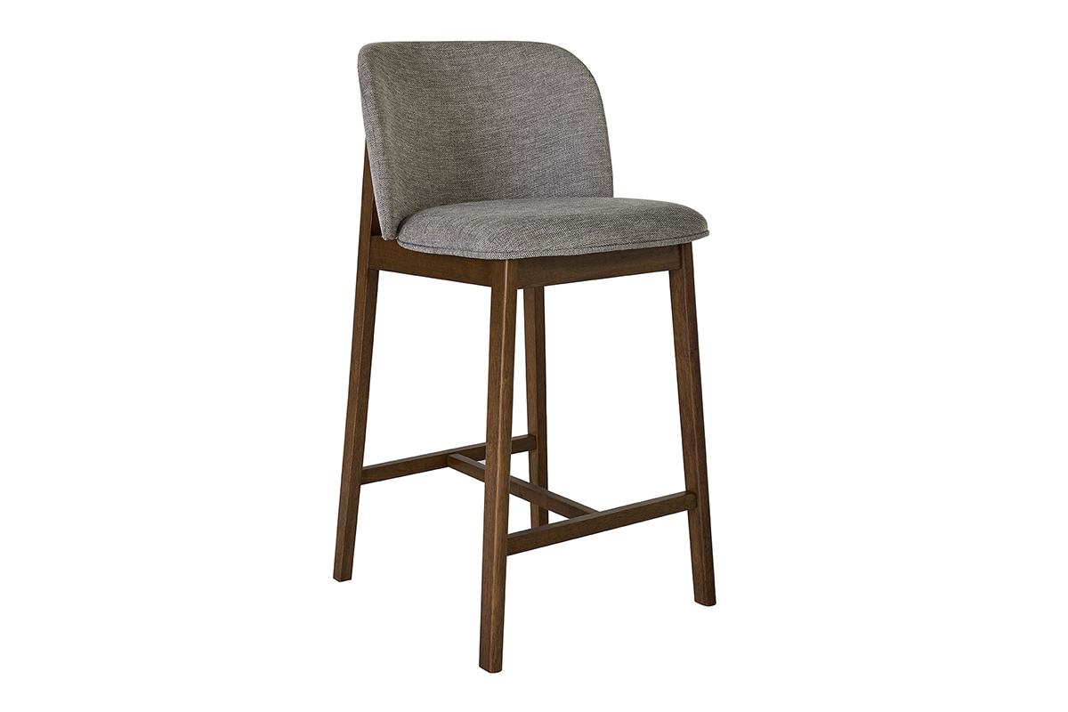 Tabourets de bar en tissu effet velours textur� gris et bois fonc� H69 cm (lot de 2) TIEGA