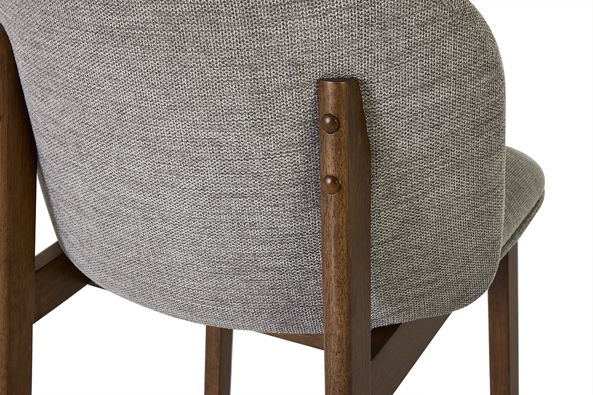 Tabourets de bar en tissu effet velours textur� gris et bois fonc� H69 cm (lot de 2) TIEGA